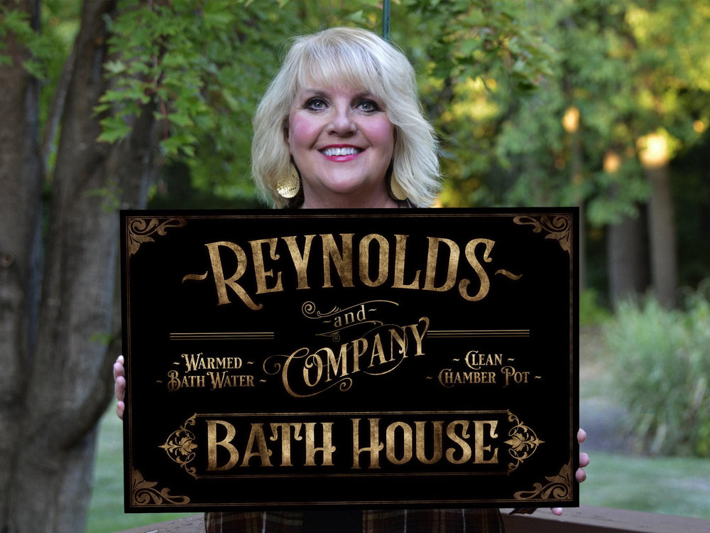 Personalized Bath House Sign | Family Name Bathroom Sign | Bath House Sign | Powder Room Sign | Farmhouse Decor | Dark Vintage Bath Sign