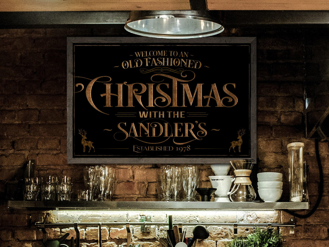 Personalized Family Christmas Sign | Old Fashioned Christmas Sign | Vintage Christmas Sign | Large Metal Sign | Large Canvas Sign