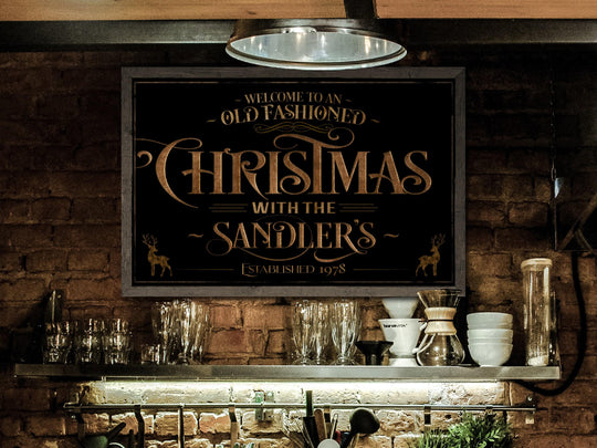 Personalized Family Christmas Sign | Old Fashioned Christmas Sign | Vintage Christmas Sign | Large Metal Sign | Large Canvas Sign