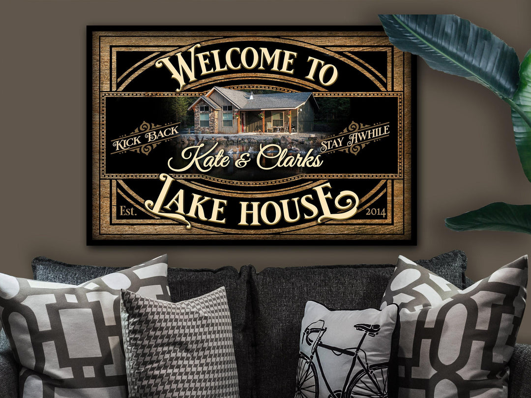 Welcome Lake House Sign | Personalized Lake House Sign | Lake House Gift Wall Art | Lake Wall Decor | Metal Lake Sign | Canvas Lake Sign