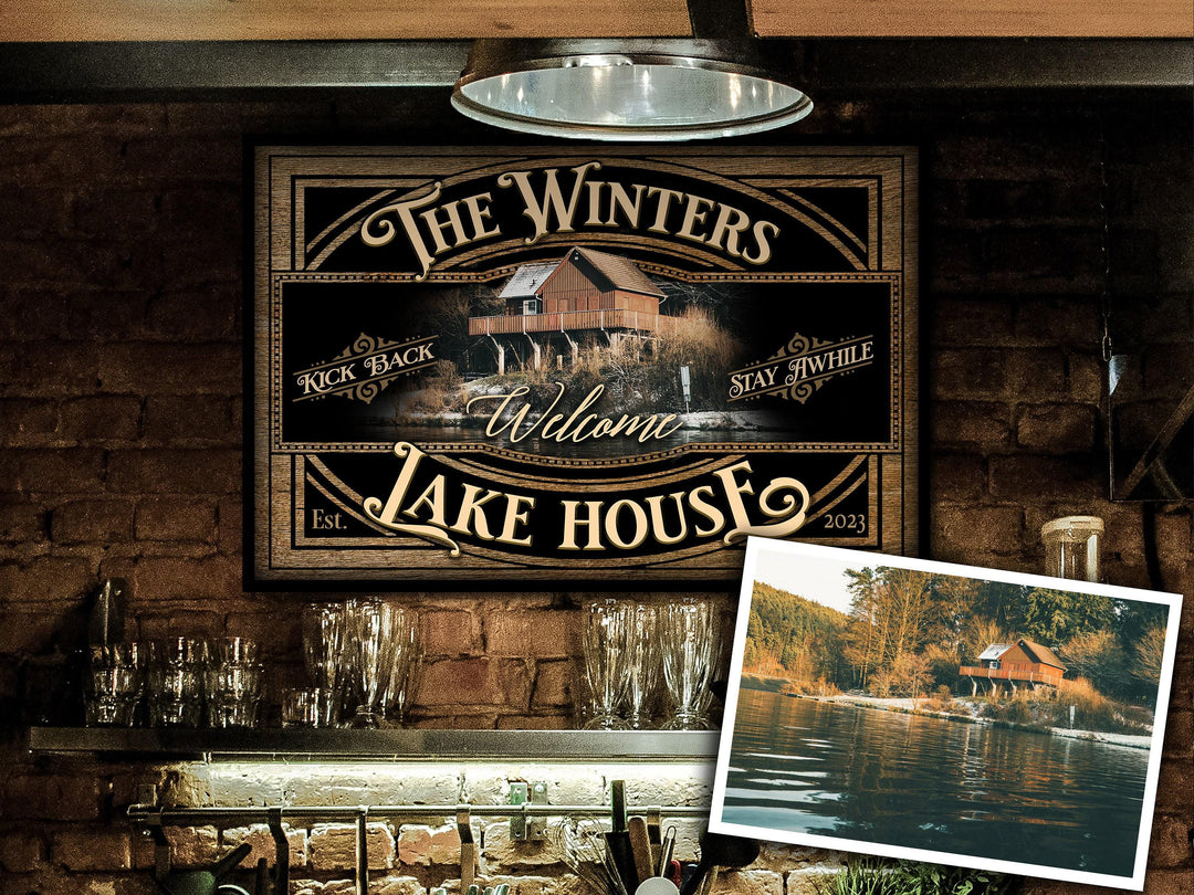 Lake House Wall Decor, Personalized Lake House Sign, Farmhouse Wall Art, Metal or Canvas Lake Sign