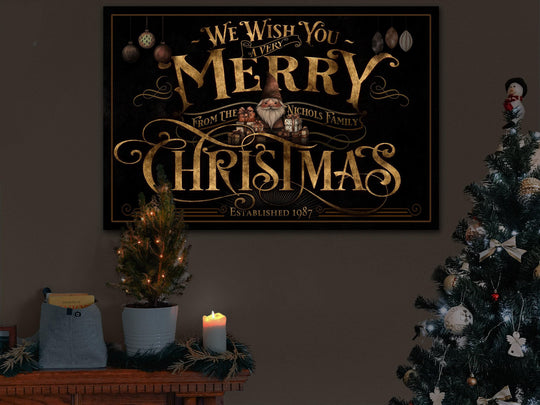 Personalized Very Merry Christmas Sign | Farmhouse Merry Christmas Sign | Vintage Christmas Sign | Large Metal Sign | Large Canvas Sign
