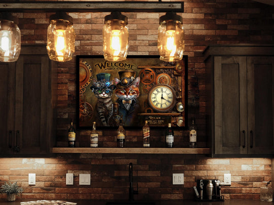 Steampunk | Steampunk Decor | Steampunk Metal Wall Art| Steampunk Wall Art | Steampunk Wall Decor | Steampunk Kitty Cat Metal Sign