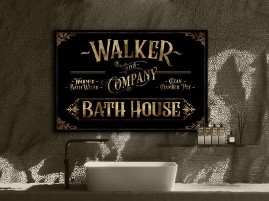 Personalized Bath House Sign | Family Name Bathroom Sign | Bath House Sign | Powder Room Sign | Farmhouse Decor | Dark Vintage Bath Sign