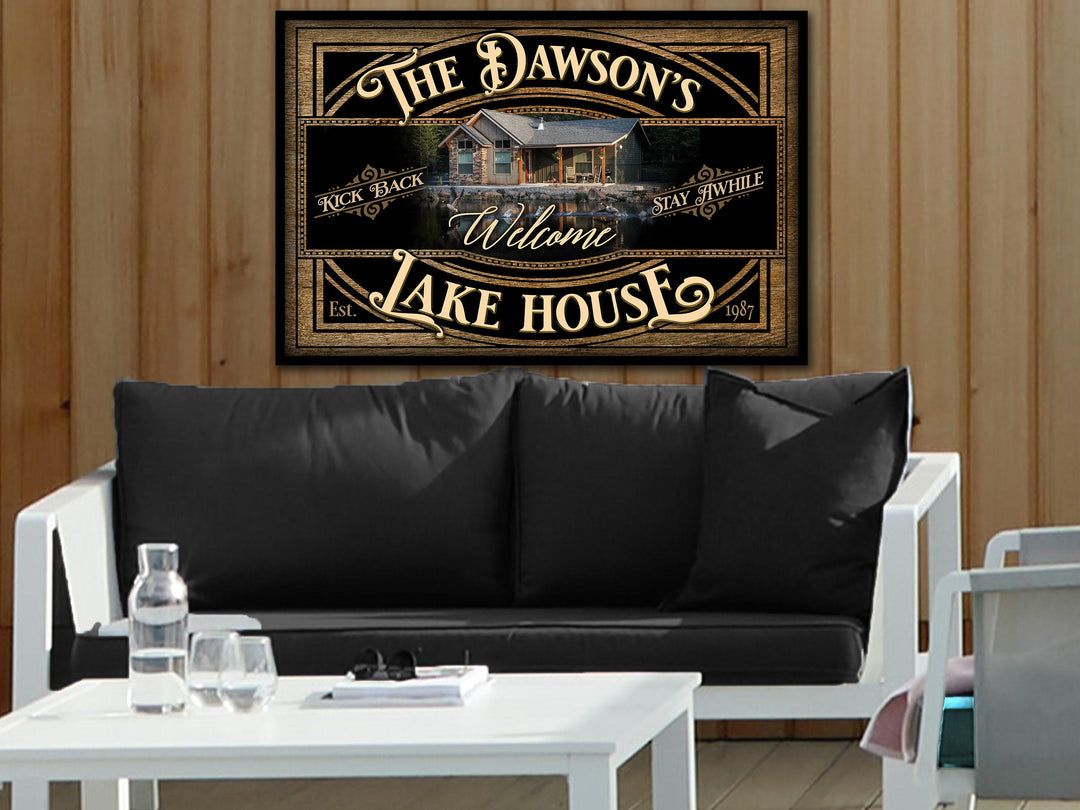 Lake House Wall Decor, Personalized Lake House Sign, Farmhouse Wall Art, Metal or Canvas Lake Sign