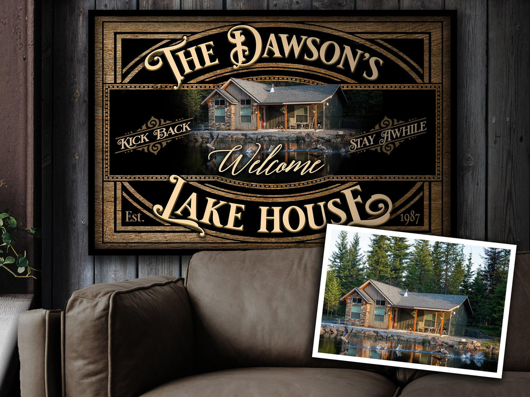 Lake House Wall Decor, Personalized Lake House Sign, Farmhouse Wall Art, Metal or Canvas Lake Sign