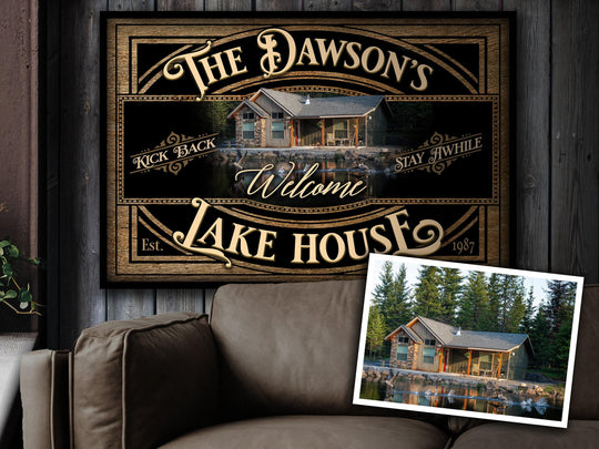 Lake House Wall Decor, Personalized Lake House Sign, Farmhouse Wall Art, Metal or Canvas Lake Sign