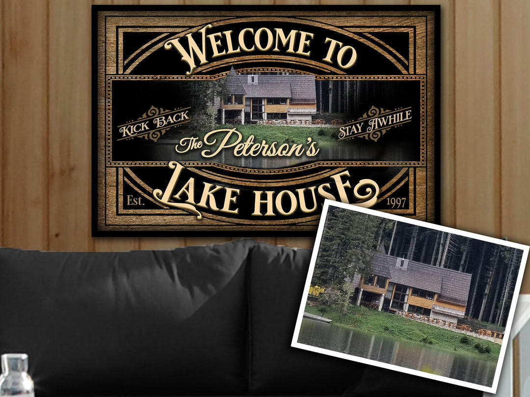 Welcome Lake House Sign | Personalized Lake House Sign | Lake House Gift Wall Art | Lake Wall Decor | Metal Lake Sign | Canvas Lake Sign
