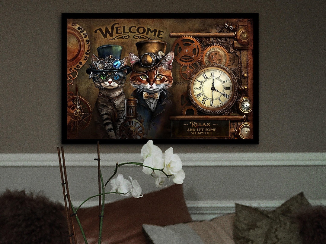 Steampunk | Steampunk Decor | Steampunk Metal Wall Art| Steampunk Wall Art | Steampunk Wall Decor | Steampunk Kitty Cat Metal Sign