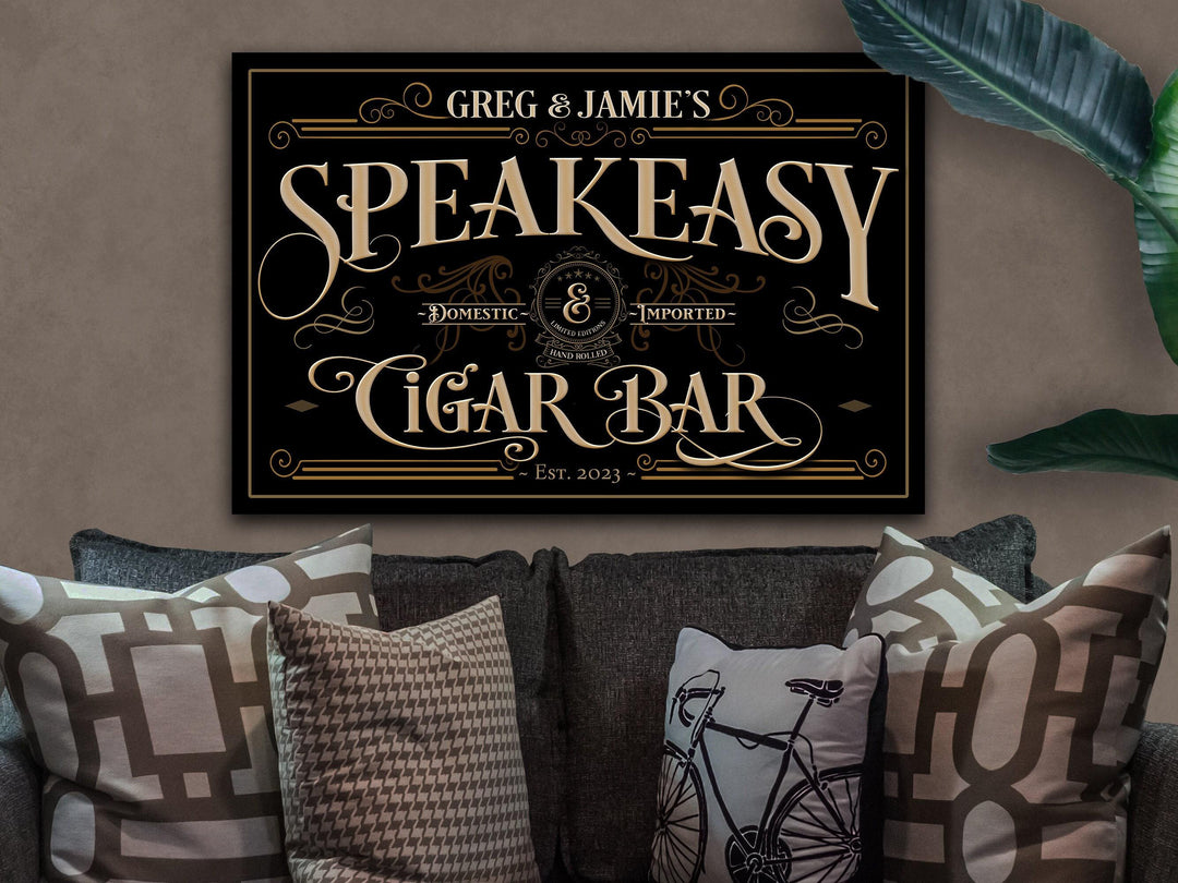 Customized Speakeasy & Cigar Bar Sign with your name and established year.