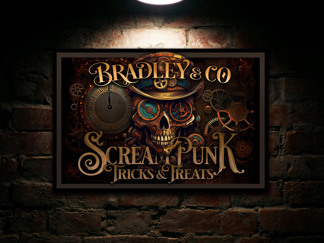 Steampunk Halloween Sign | Custom Steampunk Decor | Screampunk Trick or Treat | Steampunk Sign | Steampunk Skull | Steampunk Wall Decor