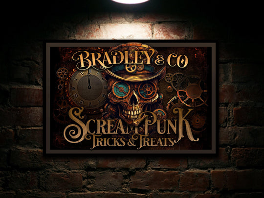Steampunk Halloween Sign | Custom Steampunk Decor | Screampunk Trick or Treat | Steampunk Sign | Steampunk Skull | Steampunk Wall Decor