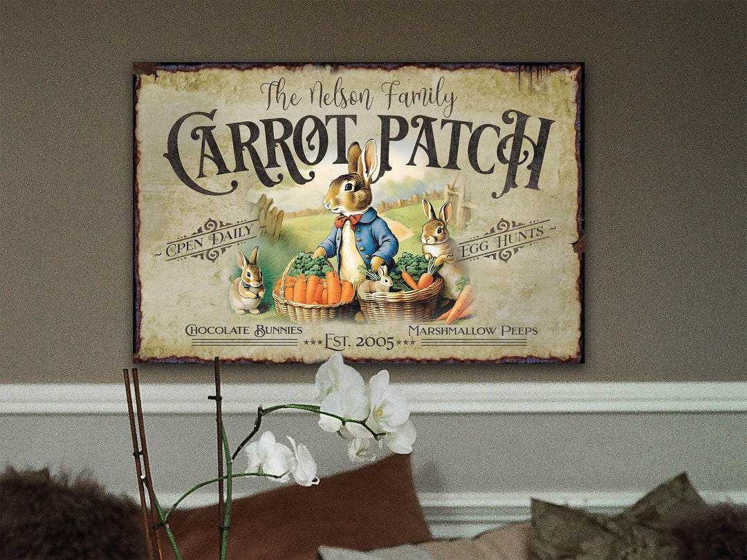 Easter Carrot Patch Sign | Vintage Easter Bunny Decoration | Country Cottage Spring | Bunny Rabbit | Easter Bunny Decor | Custom Easter Sign