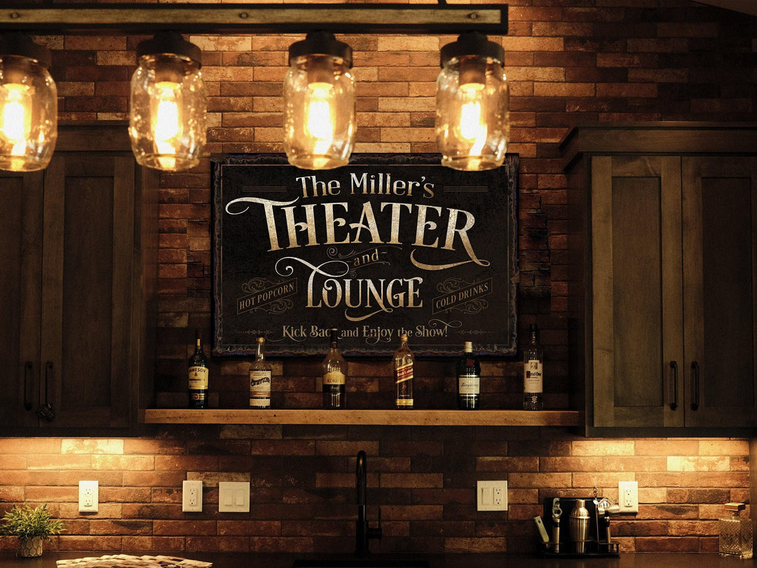 Personalized Home Theater Decor | Theater and Lounge Sign | Large Theater Room Decor | Movie Room Sign | Modern Farmhouse | Large Metal Sign