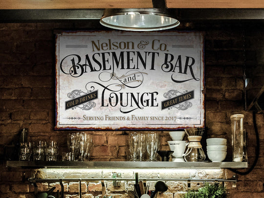 Basement Bar and Lounge Sign | Custom Basement Bar Sign | Custom Name Sign | Man Cave Sign | Basement Bar Wall Decor | Distressed Sign