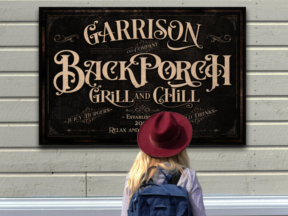 Personalized Back Porch Sign | Back Porch Grill and Chill Sign | Backyard Bar Sign | Back Porch Bar Sign | Backyard Grill Sign
