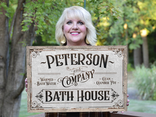 Personalized Bath House Sign | Family Name Bathroom Sign | Bath House Sign | Powder Room Sign | Farmhouse Decor | Distressed Bath Sign