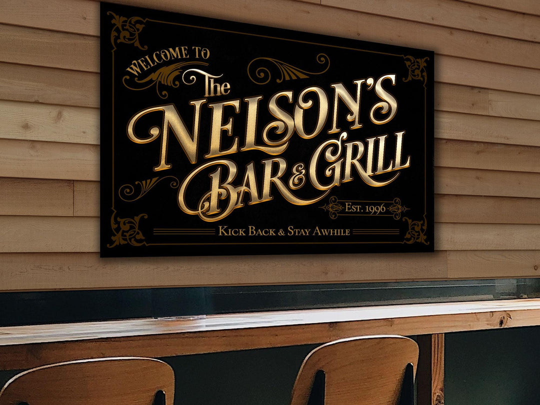 Custom Family Bar and Grill Sign | Family Name Patio Bar Sign | Porch Bar Sign | Name Sign | Modern Farmhouse Decor | Large Metal Sign