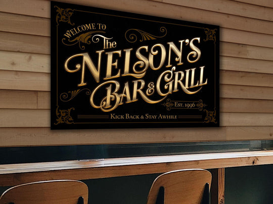 Custom Family Bar and Grill Sign | Family Name Patio Bar Sign | Porch Bar Sign | Name Sign | Modern Farmhouse Decor | Large Metal Sign