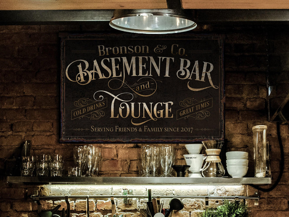 Basement Bar and Lounge Sign | Custom Basement Bar Sign | Custom Name Sign | Man Cave Sign | Basement Bar Wall Decor | Distressed Sign