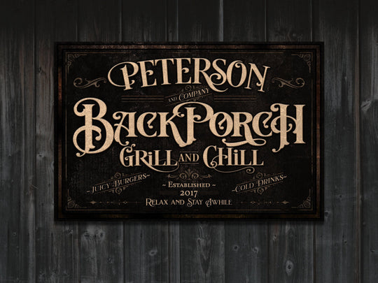Personalized Back Porch Sign | Back Porch Grill and Chill Sign | Backyard Bar Sign | Back Porch Bar Sign | Backyard Grill Sign