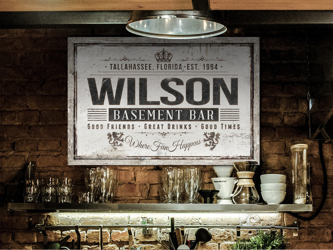 Basement Bar Sign | Family Bar Sign | Personalized Bar Sign | Family Name Sign | Modern Farmhouse Decor | Large Metal or Canvas Sign