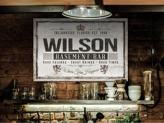 Basement Bar Sign | Family Bar Sign | Personalized Bar Sign | Family Name Sign | Modern Farmhouse Decor | Large Metal or Canvas Sign