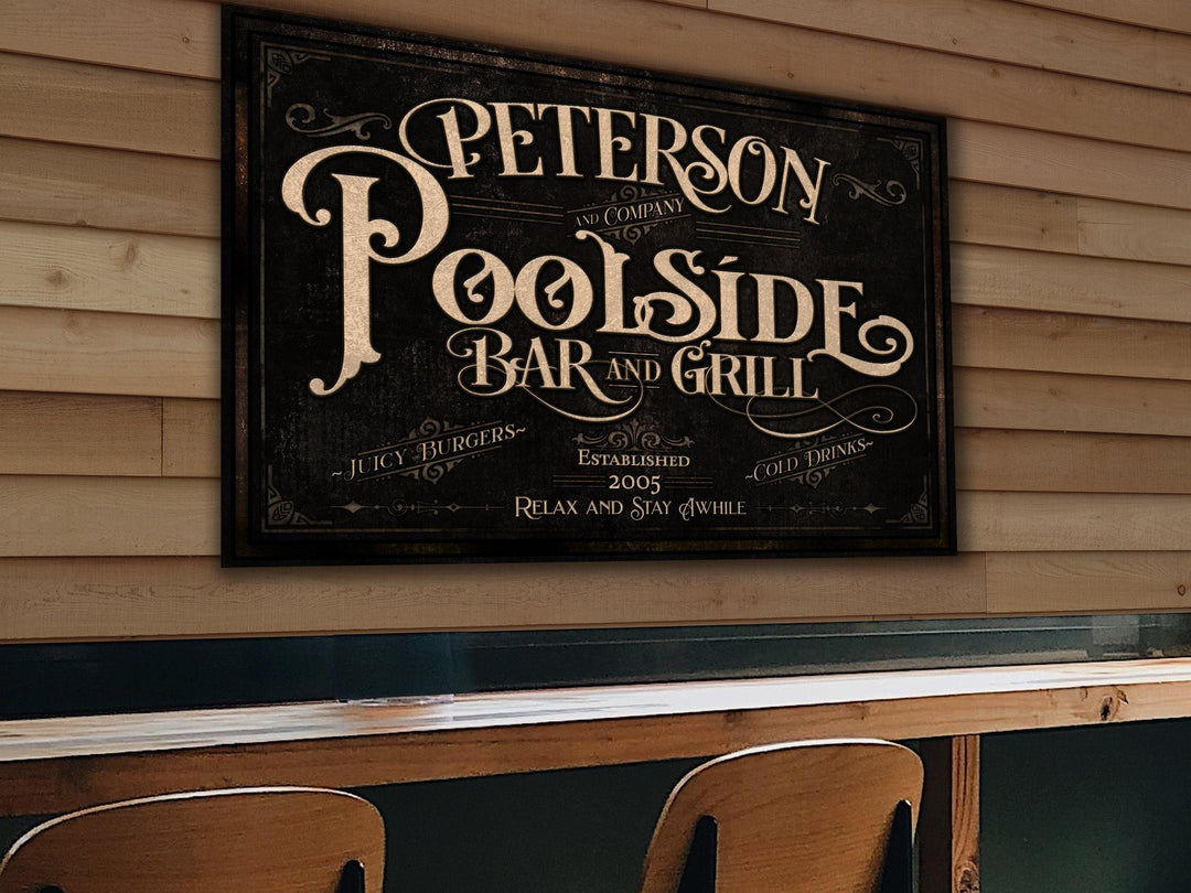 Poolside Bar Sign | Personalized Poolside Bar Sign | Pool Bar Sign | Vintage Pool Bar Sign | Last Name Pool Bar Sign