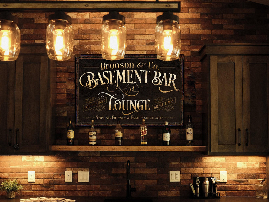 Basement Bar and Lounge Sign | Custom Basement Bar Sign | Custom Name Sign | Man Cave Sign | Basement Bar Wall Decor | Distressed Sign