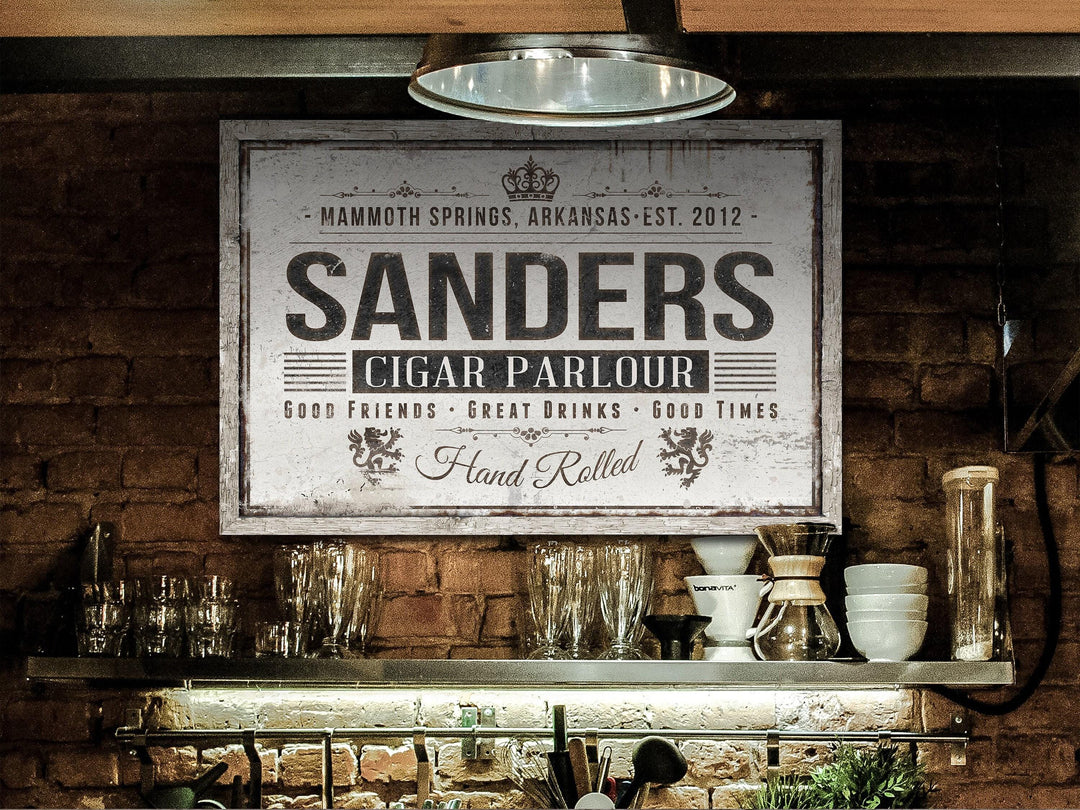 Custom Cigar Parlor Sign | Cigar Bar Sign | Personalized Cigar Sign | Family Name Sign | Modern Farmhouse Decor | Large Metal or Canvas Sign
