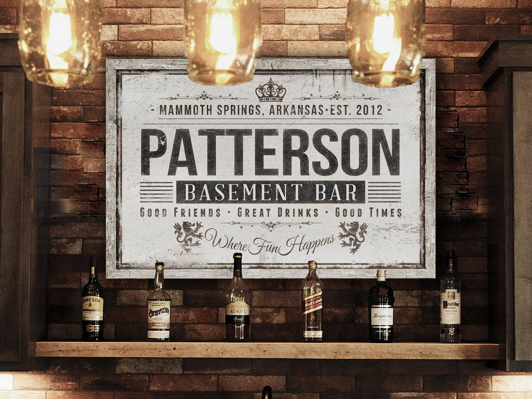 Basement Bar Sign | Family Bar Sign | Personalized Bar Sign | Family Name Sign | Modern Farmhouse Decor | Large Metal or Canvas Sign