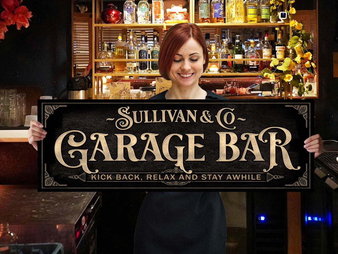 Personalized Garage Bar Sign with Family Name | Earthtone Garage Bar Sign | Customized Family Garage Bar Sign | Light Vintage Taupe