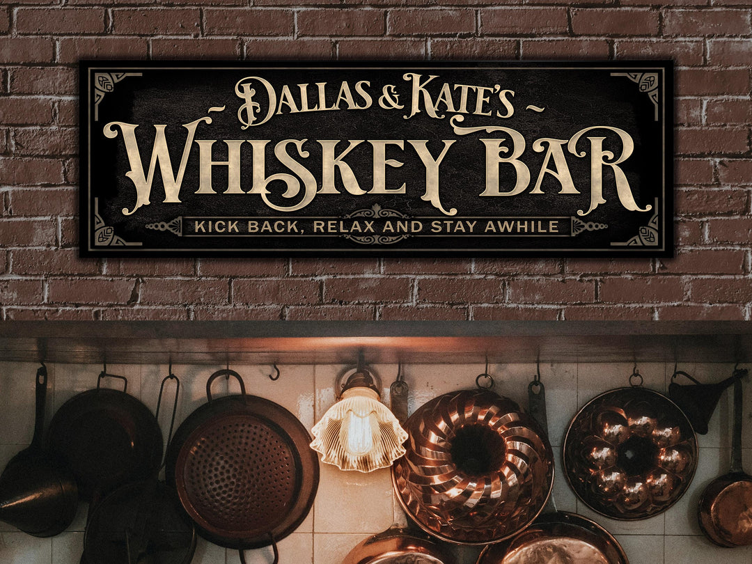 Personalized Whiskey Bar Sign with Family Name | Earthtone Whiskey Bar Sign | Customized Family Whiskey Bar Sign | Light Vintage Taupe