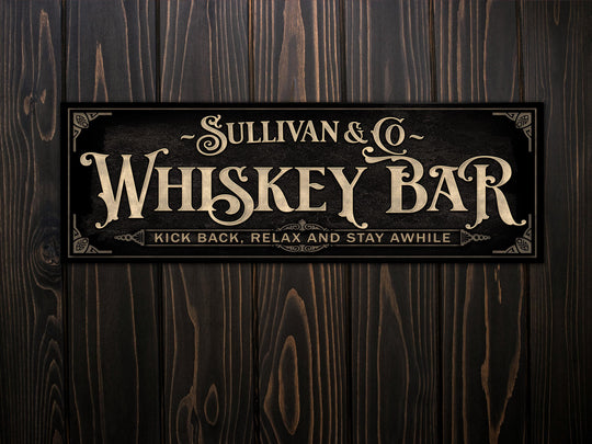 Personalized Whiskey Bar Sign with Family Name | Earthtone Whiskey Bar Sign | Customized Family Whiskey Bar Sign | Light Vintage Taupe
