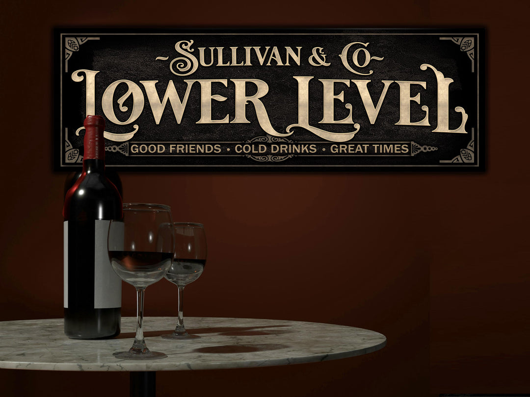 Personalized Lower Level Sign with Family Name | Earthtone Lower Level Sign | Customized Family Lower Level Sign | Custom Lower Level Bar