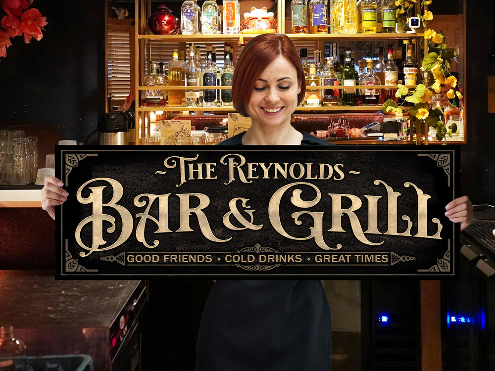 Personalized Bar & Grill Sign with Family Name | Earthtone Bar and Grill Sign | Customized Family Bar and Grill Sign | Custom BBQ SIgn