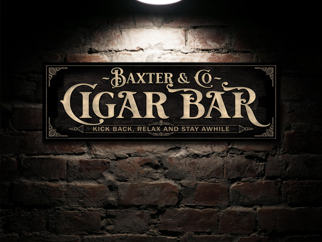 Personalized Cigar Bar Sign with Family Name | Rustic Cigar Bar Sign | Customized Cigar Parlor Sign | Customized Vintage Cigar Bar Sign
