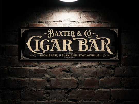 Personalized Cigar Bar Sign with Family Name | Rustic Cigar Bar Sign | Customized Cigar Parlor Sign | Customized Vintage Cigar Bar Sign