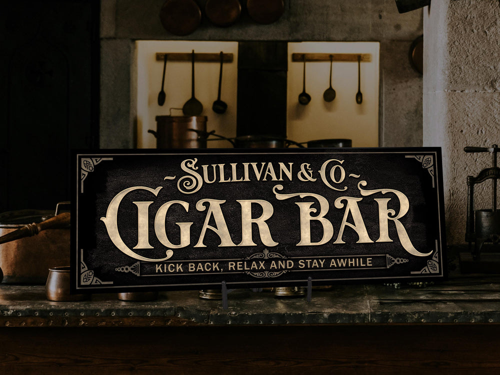Personalized Cigar Bar Sign with Family Name | Rustic Cigar Bar Sign | Customized Cigar Parlor Sign | Customized Vintage Cigar Bar Sign