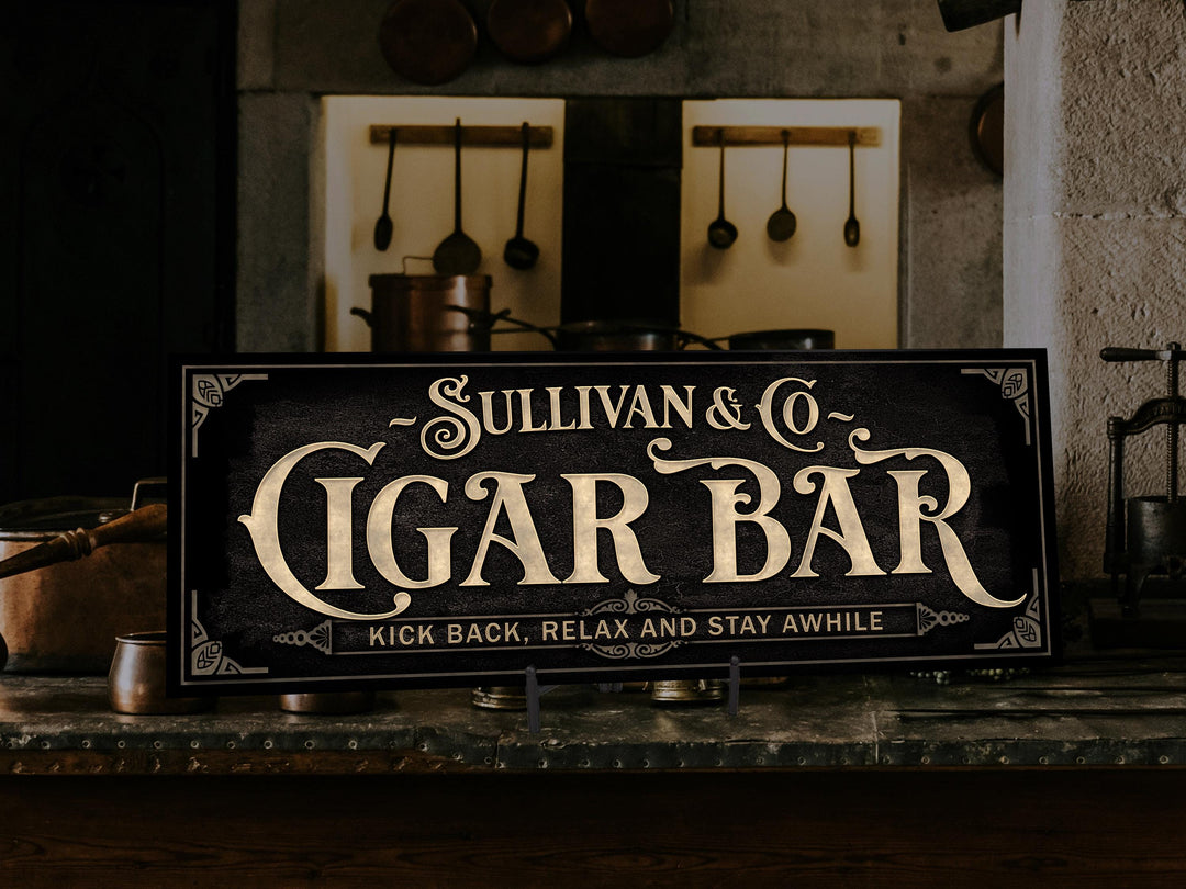 Personalized Cigar Bar Sign with Family Name | Rustic Cigar Bar Sign | Customized Cigar Parlor Sign | Customized Vintage Cigar Bar Sign