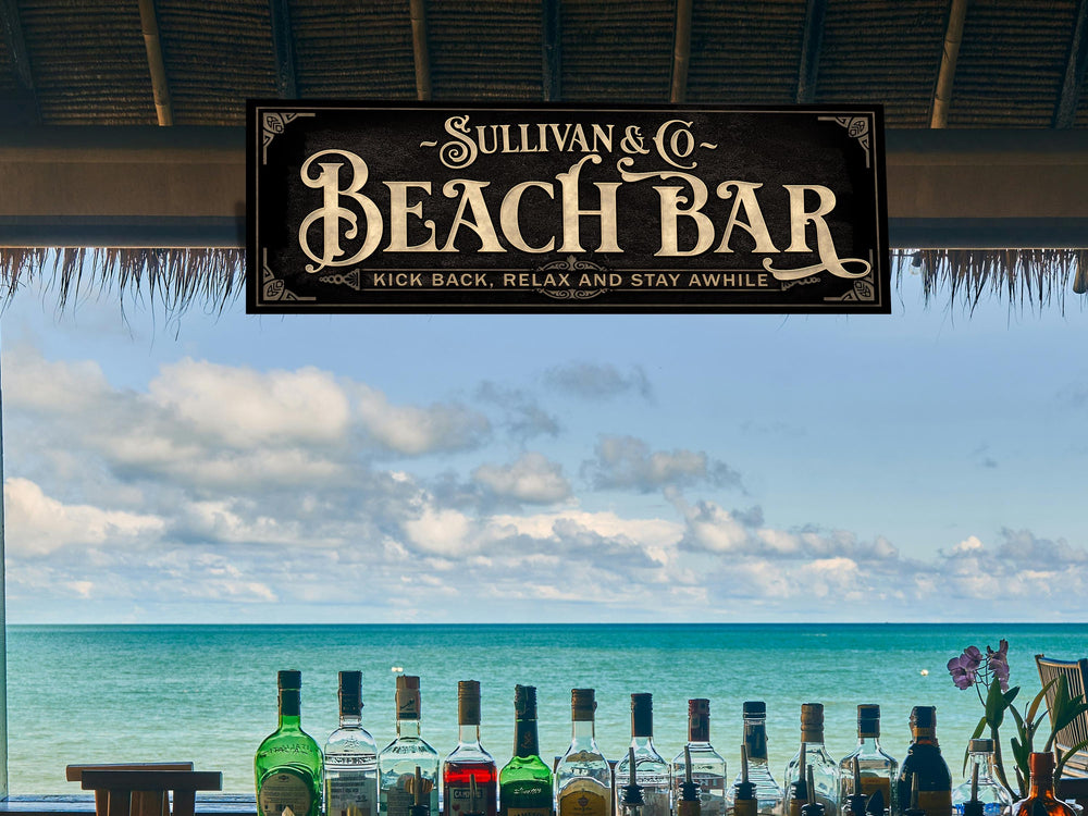 Personalized Beach Bar Sign with Family Name | Vintage Beach Bar Sign | Customized Family Beach Bar Sign | Custom Tiki Hut Beach Bar Sign