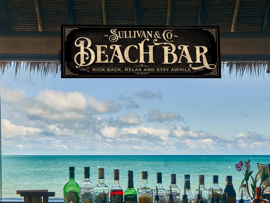 Personalized Beach Bar Sign with Family Name | Vintage Beach Bar Sign | Customized Family Beach Bar Sign | Custom Tiki Hut Beach Bar Sign