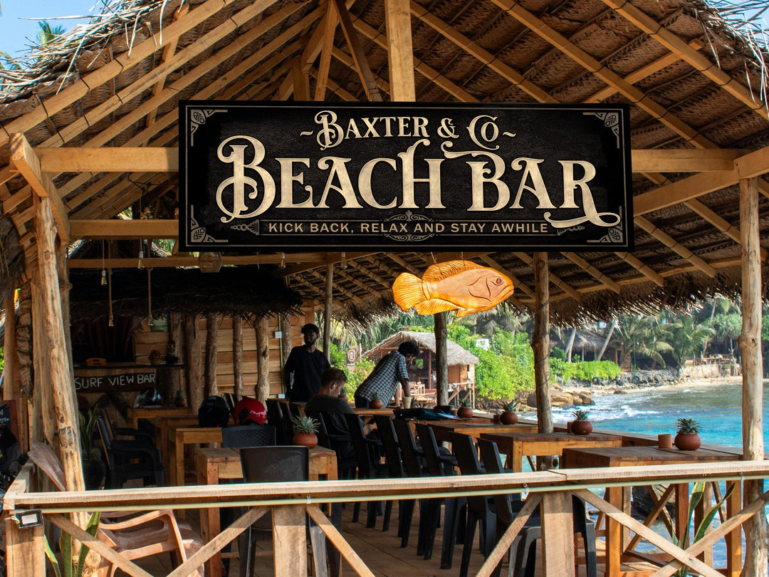 Personalized Beach Bar Sign with Family Name | Vintage Beach Bar Sign | Customized Family Beach Bar Sign | Custom Tiki Hut Beach Bar Sign