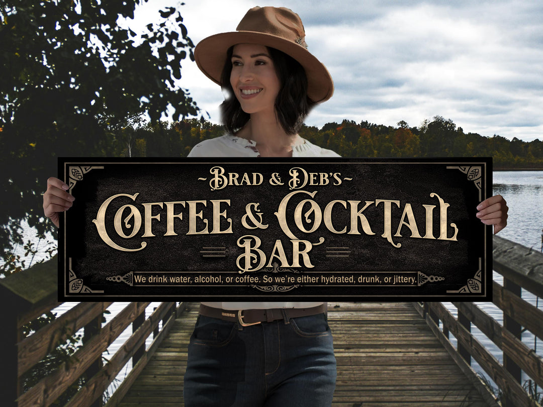 Coffee and Cocktail Bar Sign | Personalized Family Coffee Bar | Coffee Cocktail Bar Decor | Vintage Coffee Bar Sign | Family Bar Decor Gift