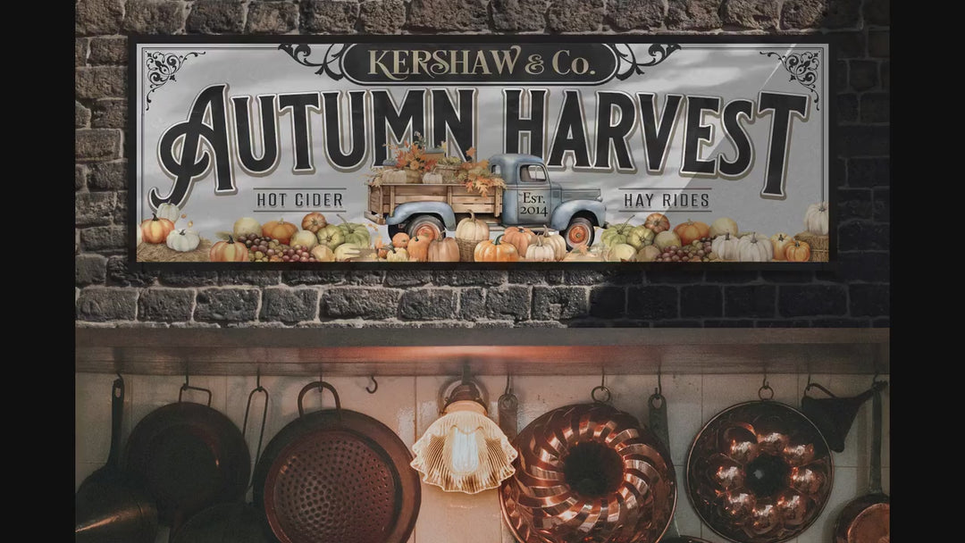 Autumn Harvest Sign | Personalized Family Name Pumpkin | Farmhouse Wall Decor | Large Vintage Autumn Harvest Sign | Pumpkin Farm Decor