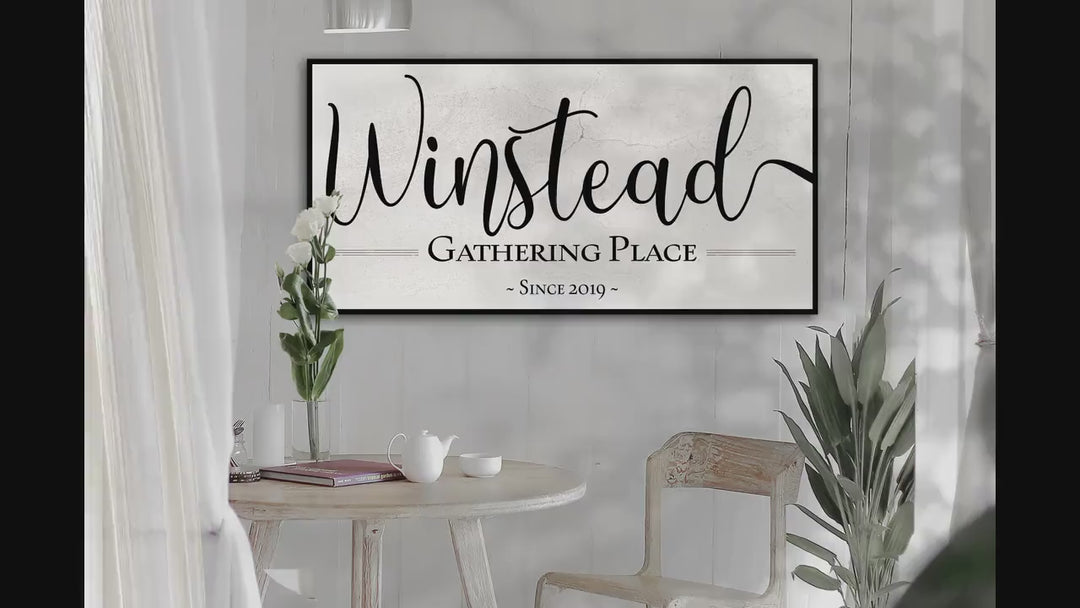 The Gathering Place Sign | Last Name Est Date | Modern Farmhouse Personalized Name Sign on Large Metal or Canvas | Vintage Home Wall Decor