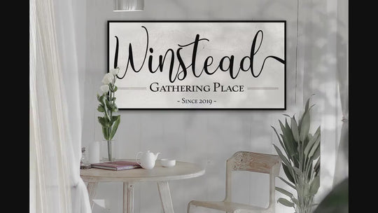 The Gathering Place Sign | Last Name Est Date | Modern Farmhouse Personalized Name Sign on Large Metal or Canvas | Vintage Home Wall Decor