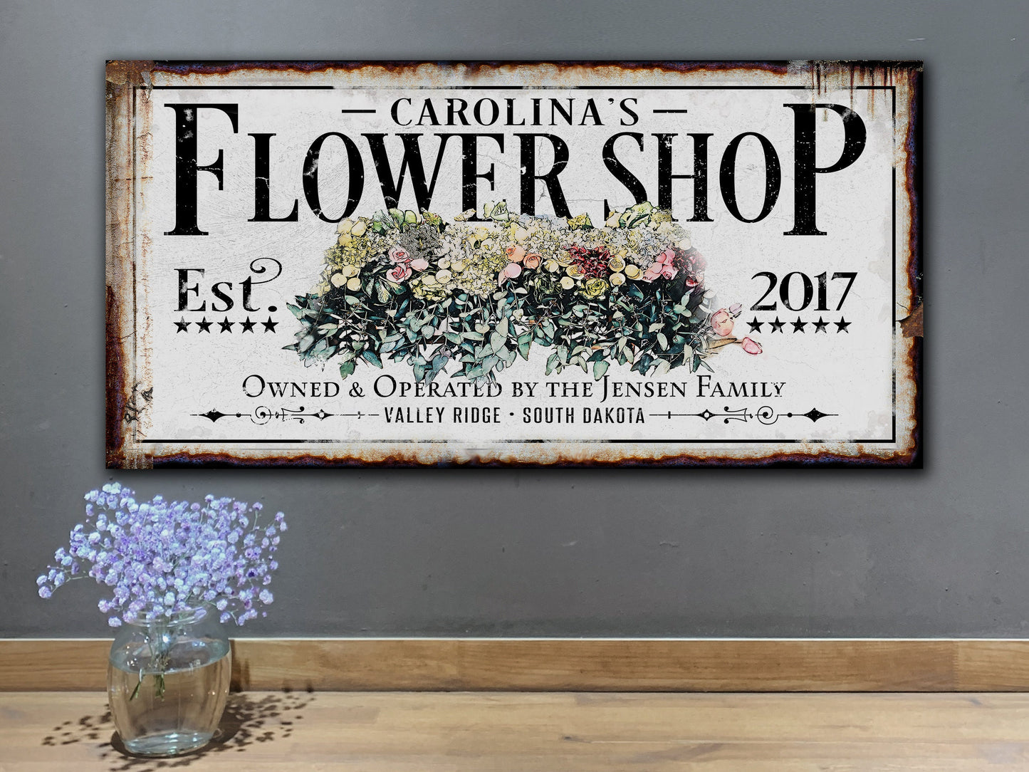 Custom Flower Shop Sign | Last Name Flower Sign | Farmhouse Sign | Custom Business Sign | Farm Wall Decor | Distressed Sign