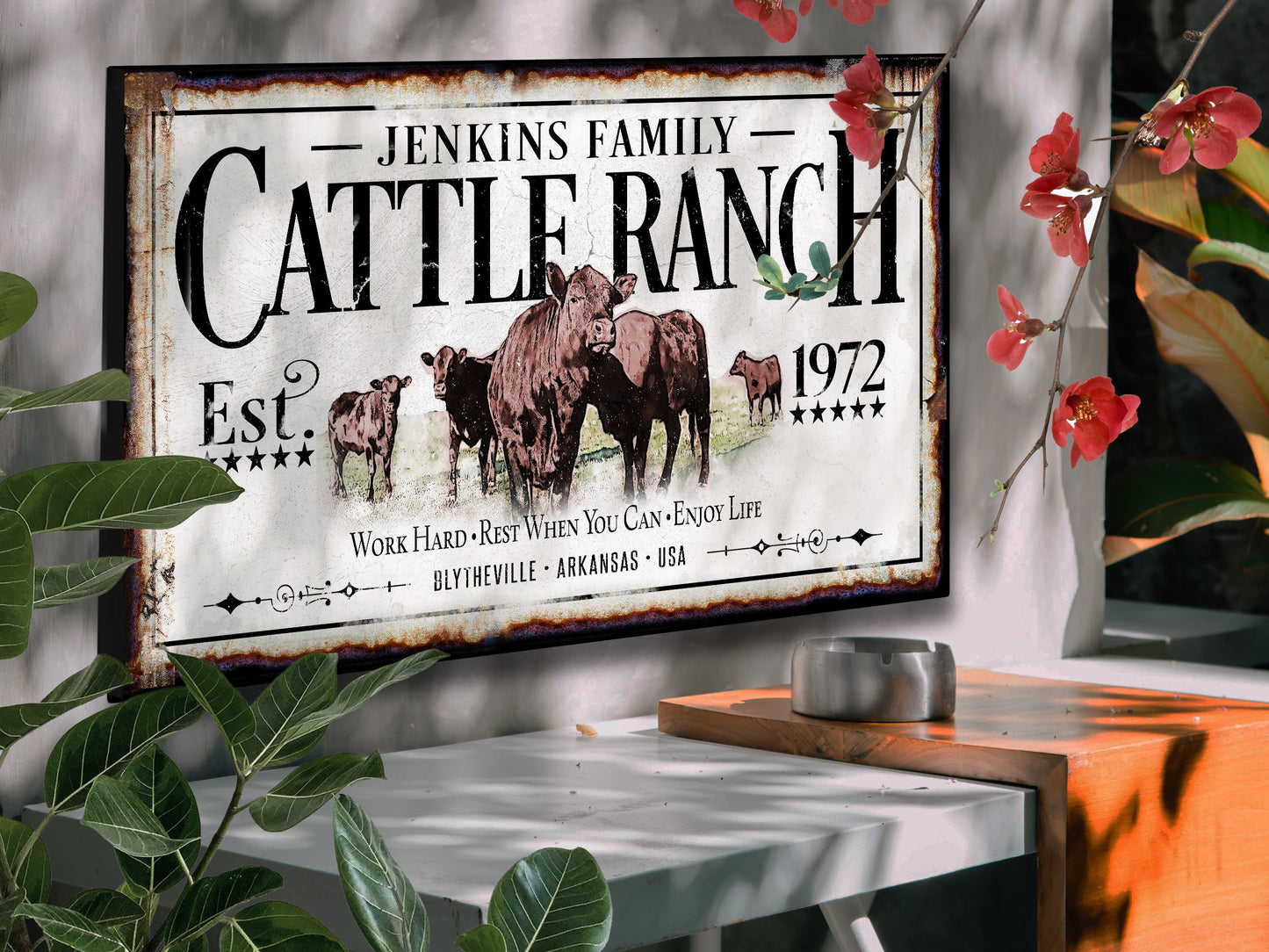 Red Angus Cattle Ranch Sign | Last Name Farmhouse Sign | Farmhouse Sign | Ranch House Plans | Farm Wall Decor | Distressed Sign
