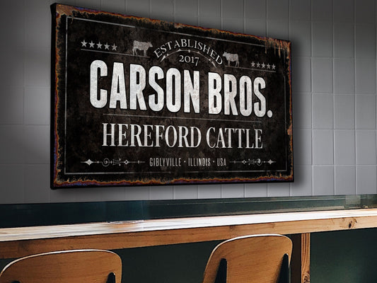 Hereford Cattle Ranch Sign | Last Name Farmhouse Sign | Black Farmhouse Sign | Ranch House Plans | Farm Wall Decor | Distressed Sign
